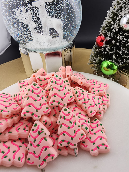 Cake stripe christmas tree in pink custom exclusive collab silicone focal beads bead