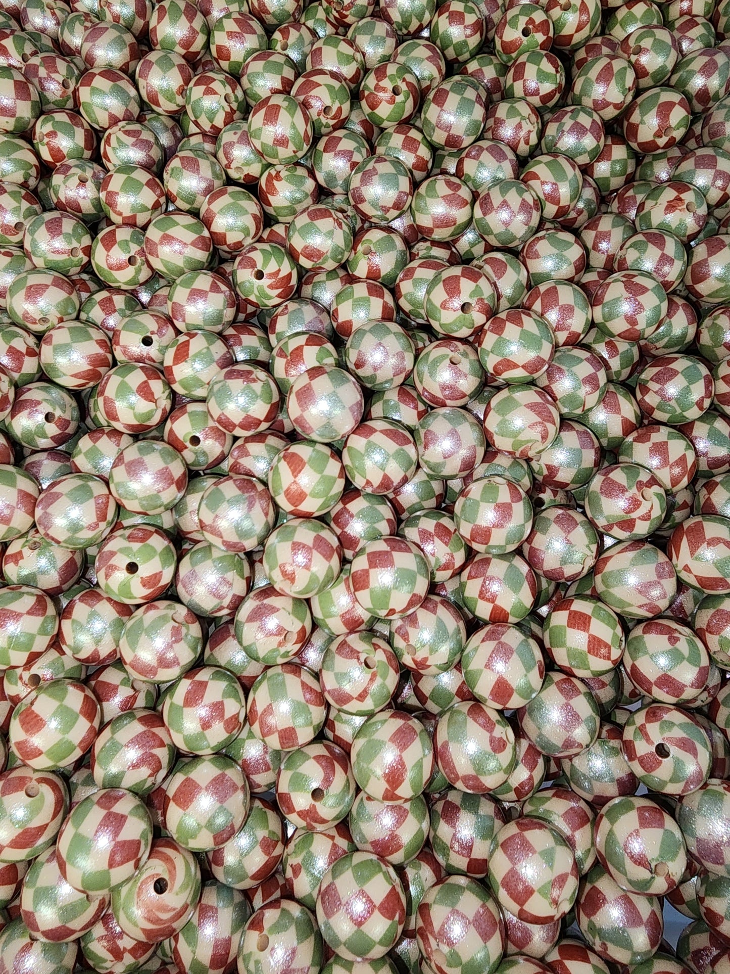 Retro old fashioned custom christmas opal checker 15mm print beads