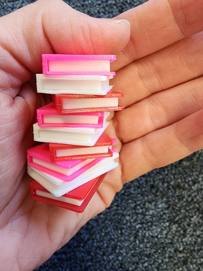 Valentines day book stack Stacks hot pink white and red with opal coating books beads focal