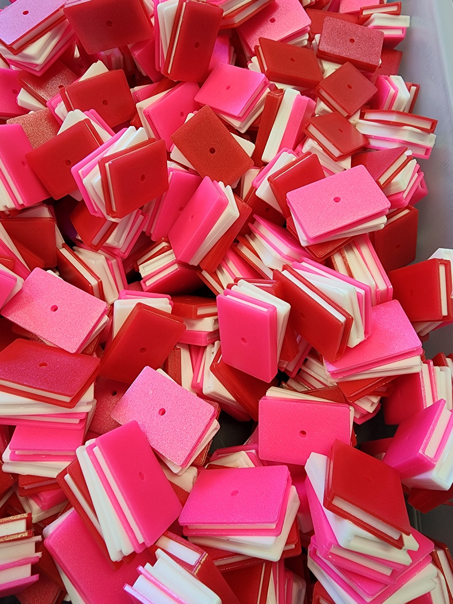 Valentines day book stack Stacks hot pink white and red with opal coating books beads focal