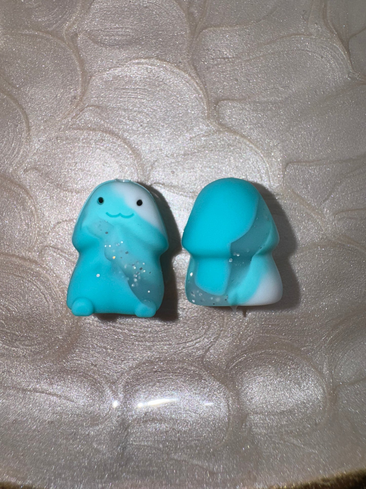 MINI Teal White Glitter Swirl Richard Copyrighted Silicone Focal