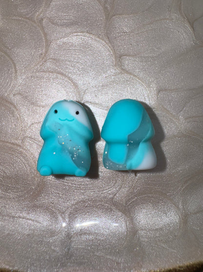MINI Teal White Glitter Swirl Richard Copyrighted Silicone Focal