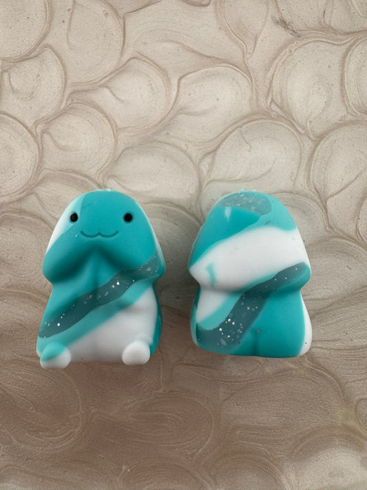 Teal, White, Glitter Swirl Richard Copyrighted Silicone Focal