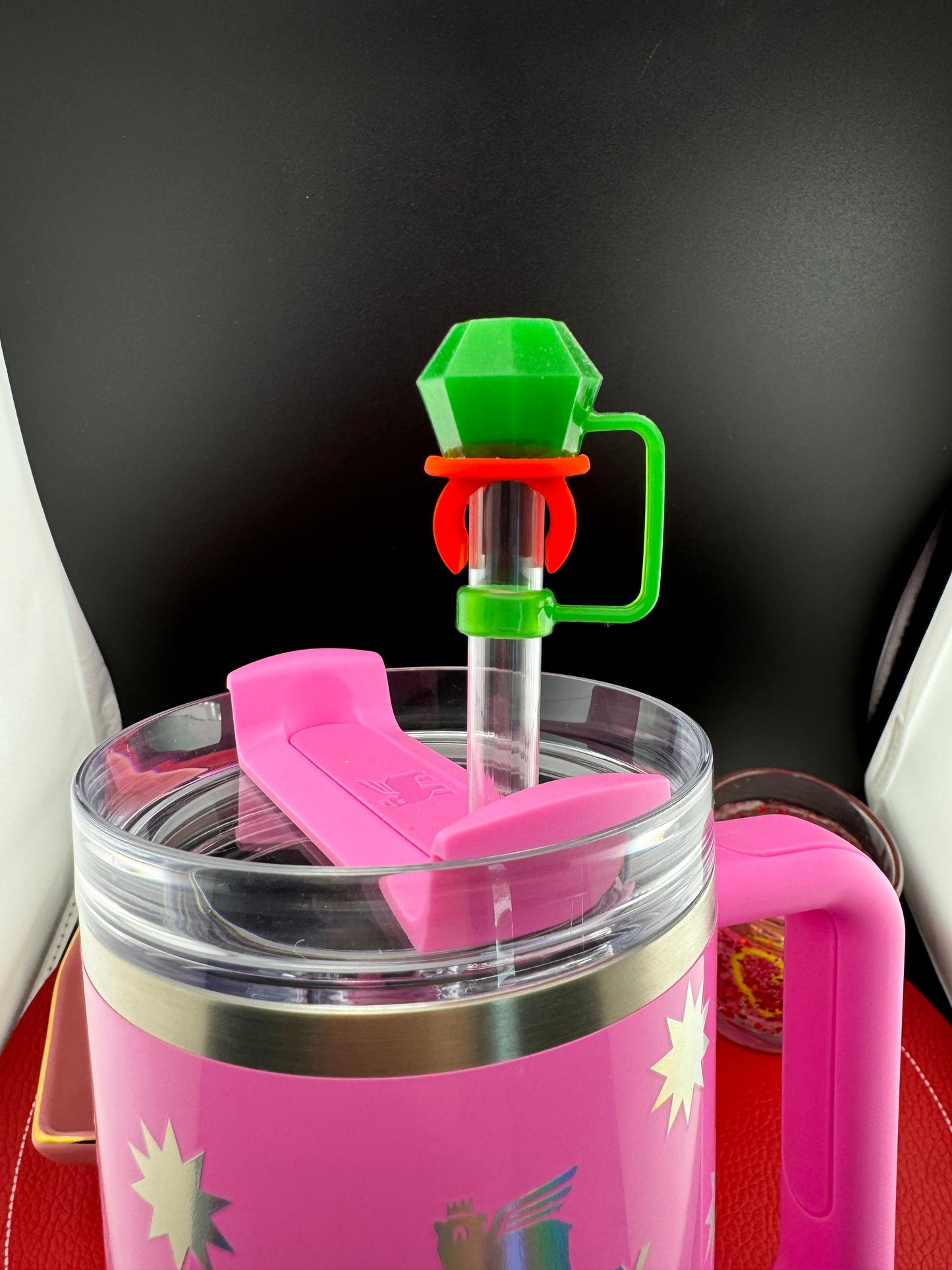 Ring Pop Straw Topper Stanley Blue and Pink and Green and Red Tumbler Custom Exclusive toppers