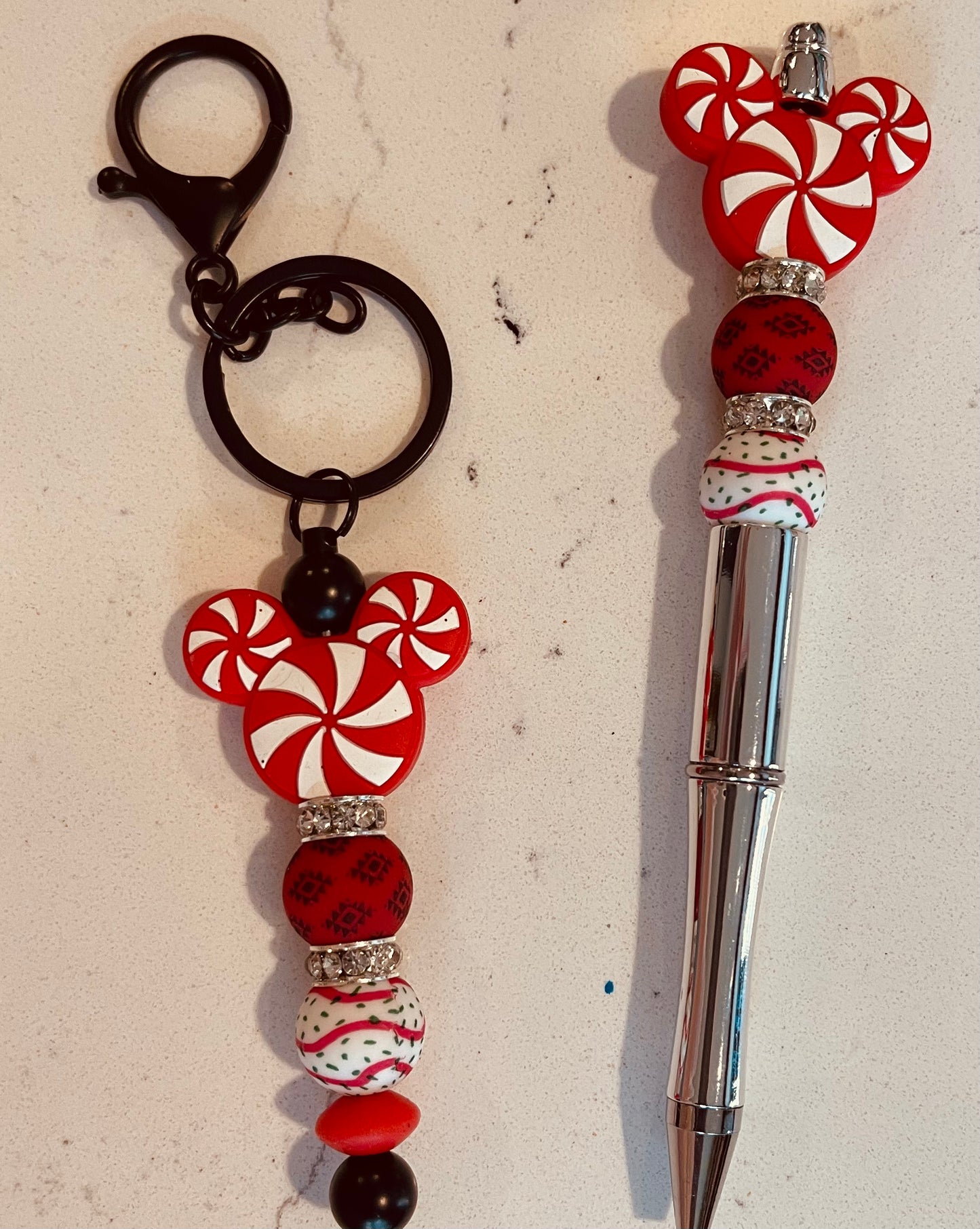 Mouse￼ mint, peppermint, candy, Christmas pen, and keychain set