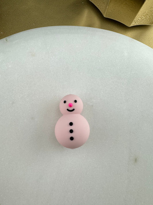 Pink Snowman Christmas Custom Silicone Focal