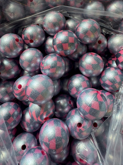 Silver Opal Hot Pink Checker 15mm