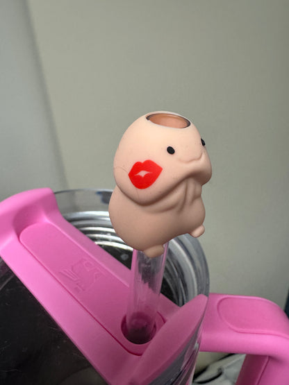 Peach Richard Sip Tip with Kiss for Stanley Tumbler Custom Exclusive Straw Topper