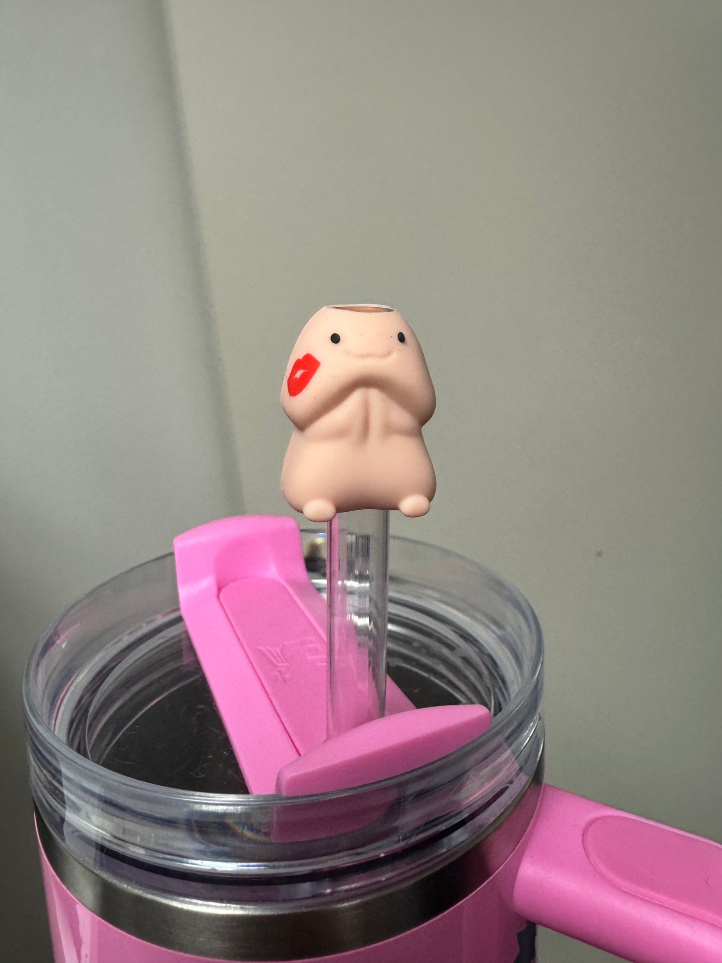 Peach Richard Sip Tip with Kiss for Stanley Tumbler Custom Exclusive Straw Topper