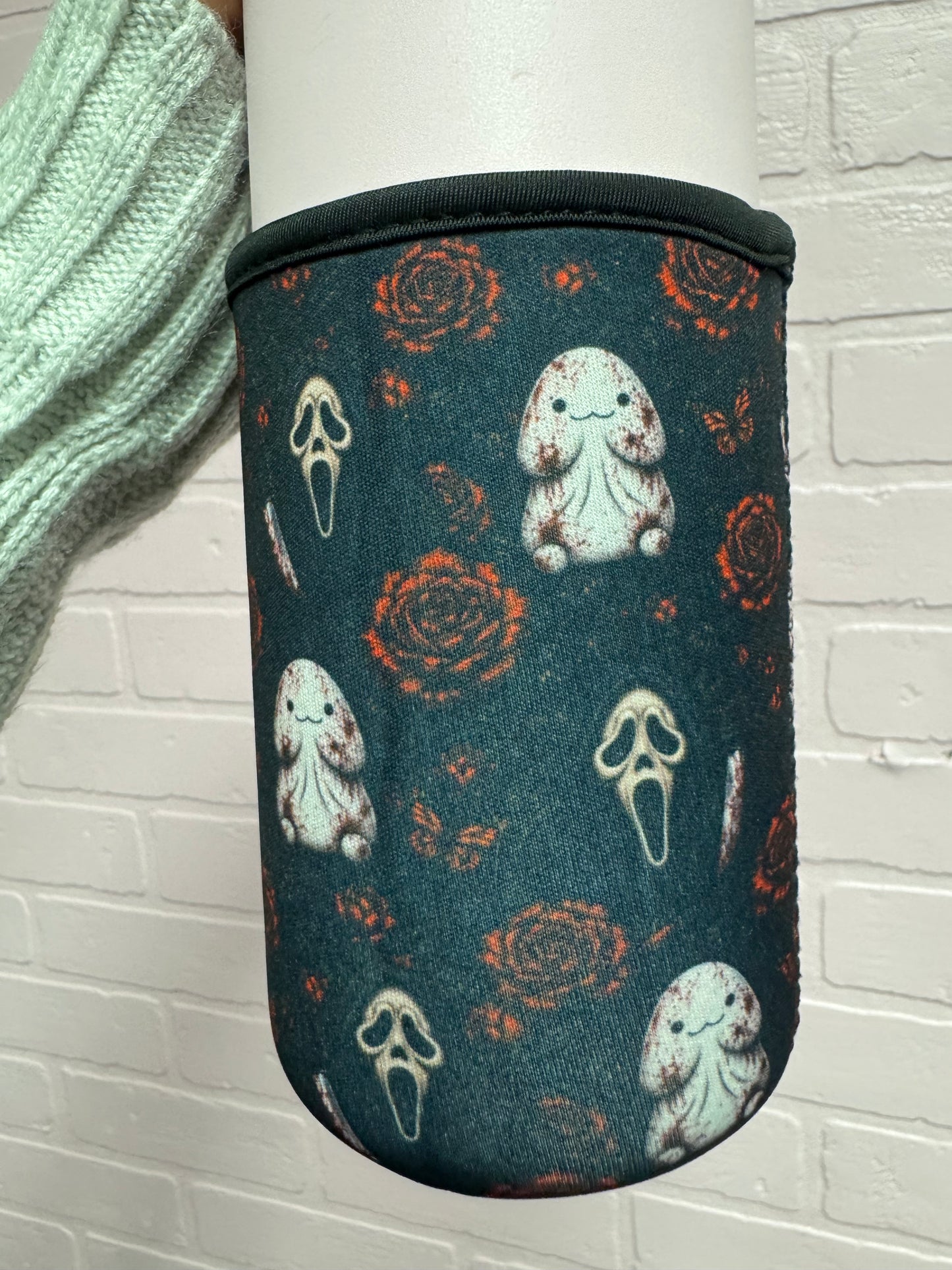 Horror Richard Halloween Floral Koozie Reusable Iced Coffee Cup Sleeve Exclusive