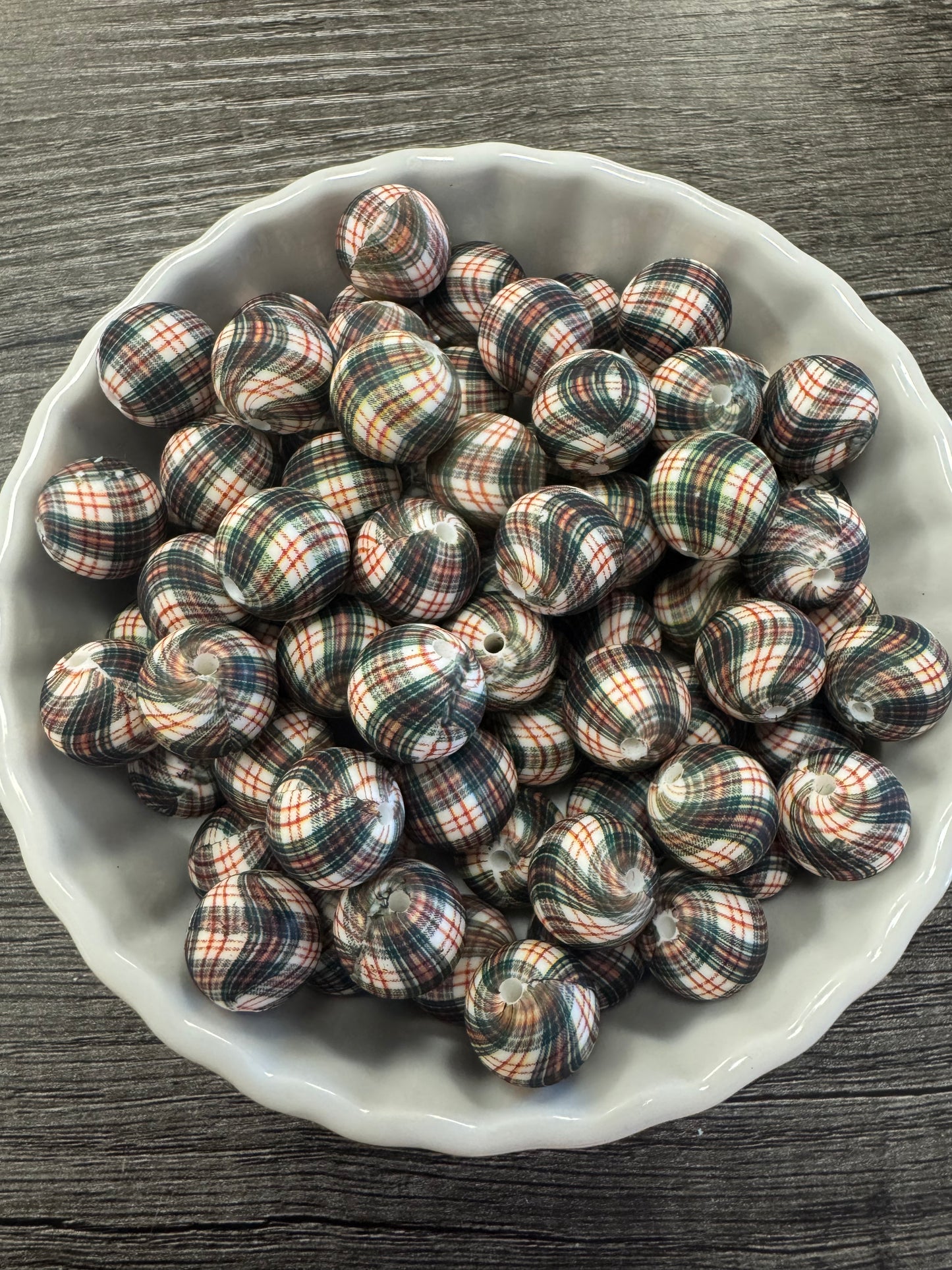 Plaid 15mm Custom Silicone Bead