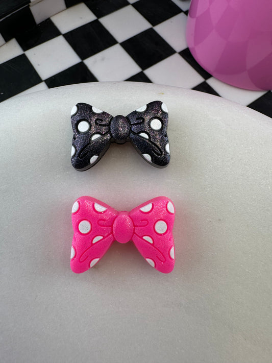 Custom color opal bows neon pink and black silicone focal beads bead