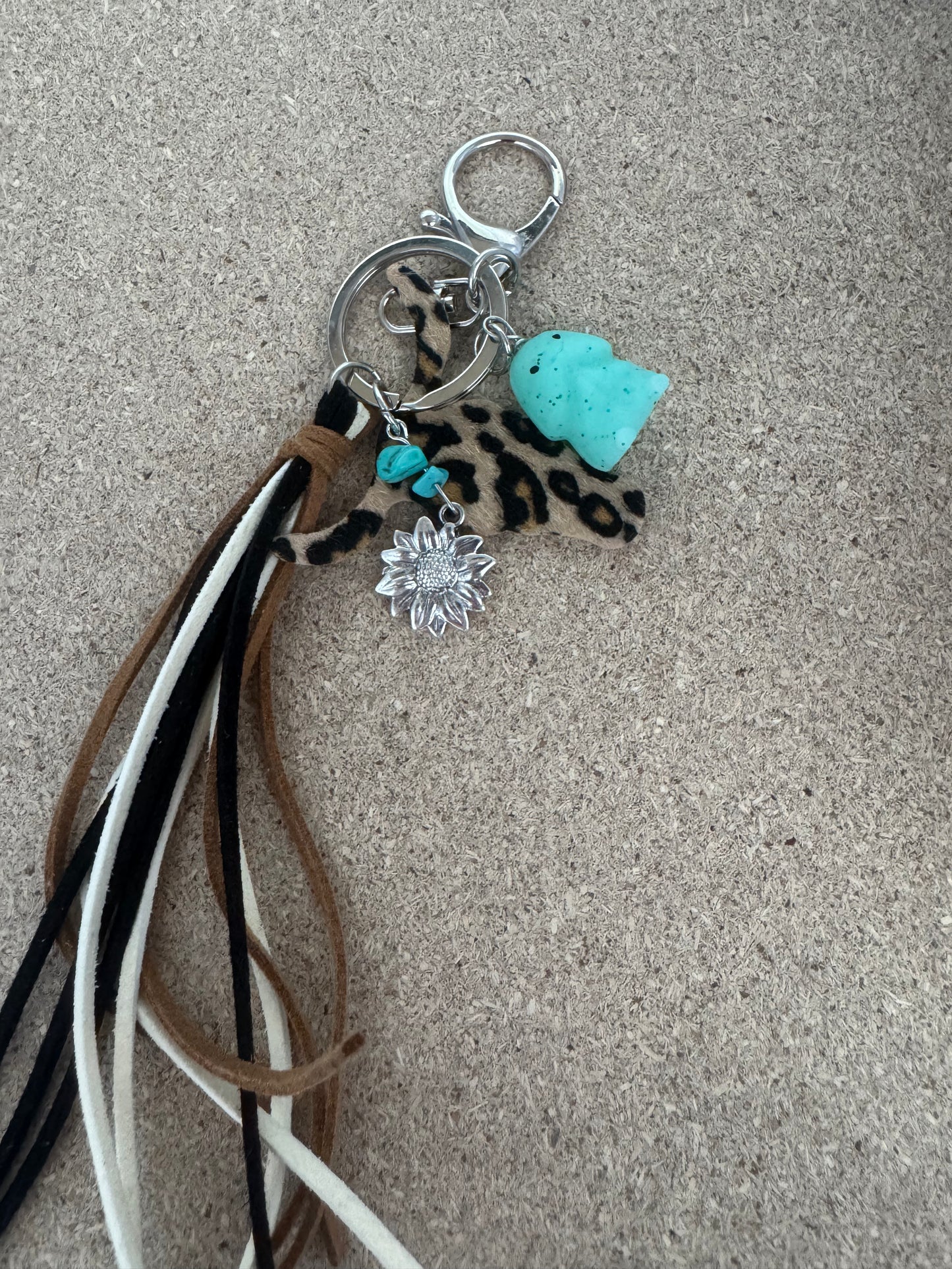 Teal Richard Cow Keychain