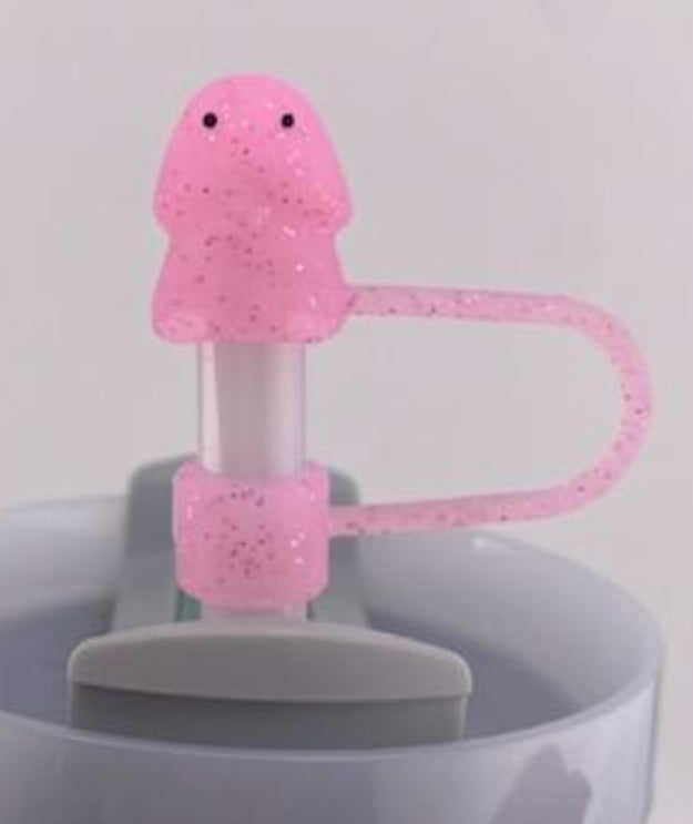 Richard straw topper water bottle silicone naughty dick swirl and glitter pink