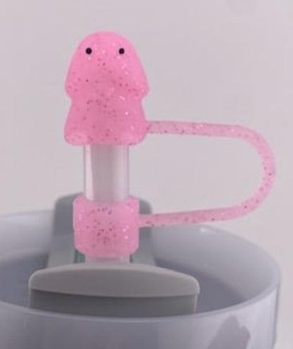 Richard straw topper water bottle silicone naughty dick swirl and glitter pink