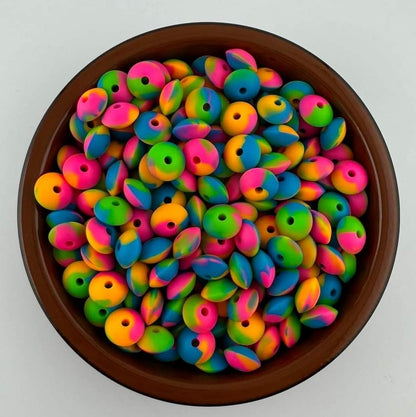 Rainbow swirl 15mm and lentils custom exclusive silicone beads swirl bead