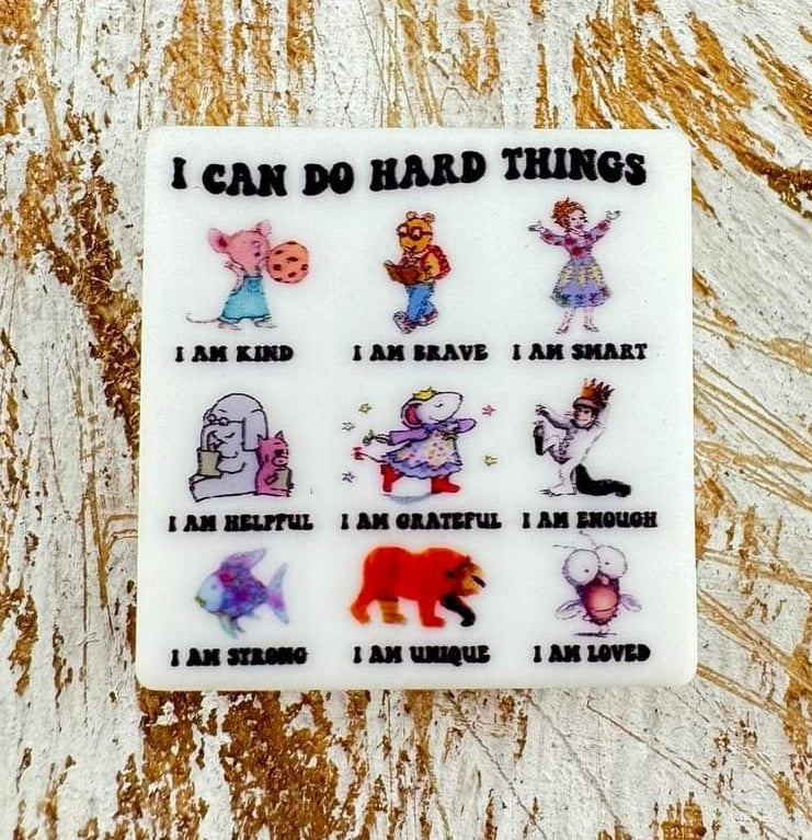 I can do hard things custom silicone focal beads book bead read teacher