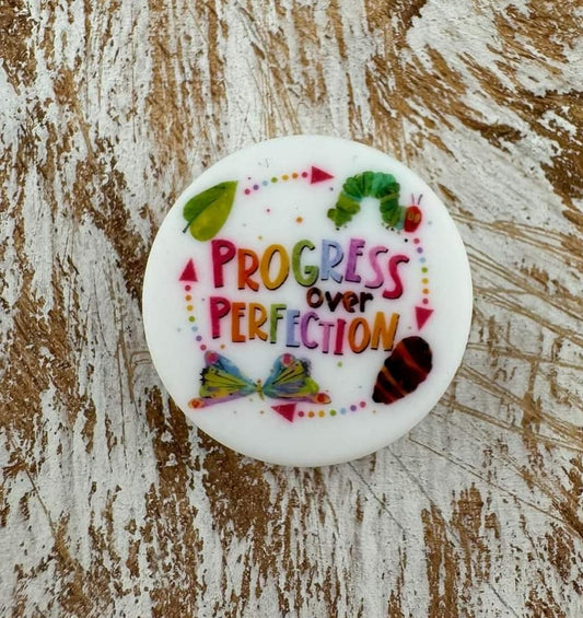 Progress over perfection , hungry caterpillar , inspiration bead custom print focal beads