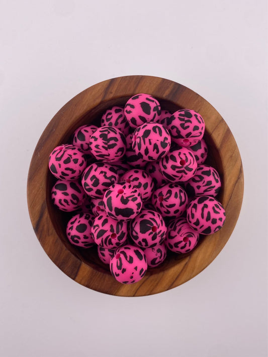 Exclusive Pink Cheetah 15mm Silicone Beads