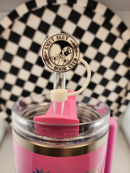 Custom silicone tumbler straw toppers smut good girl reading booktok