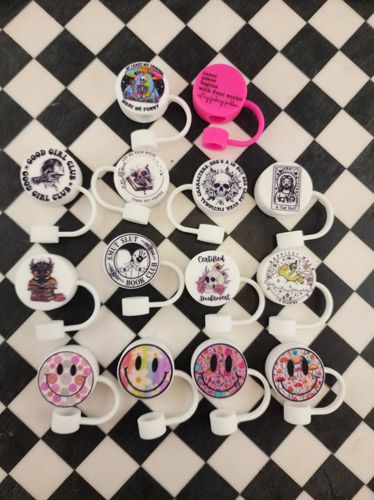 Custom silicone tumbler straw toppers smut good girl reading booktok