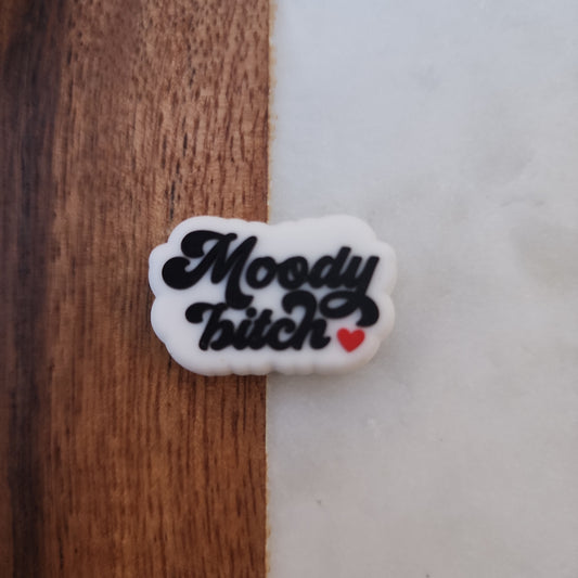 Moody bitch silicone focal bead white-I13