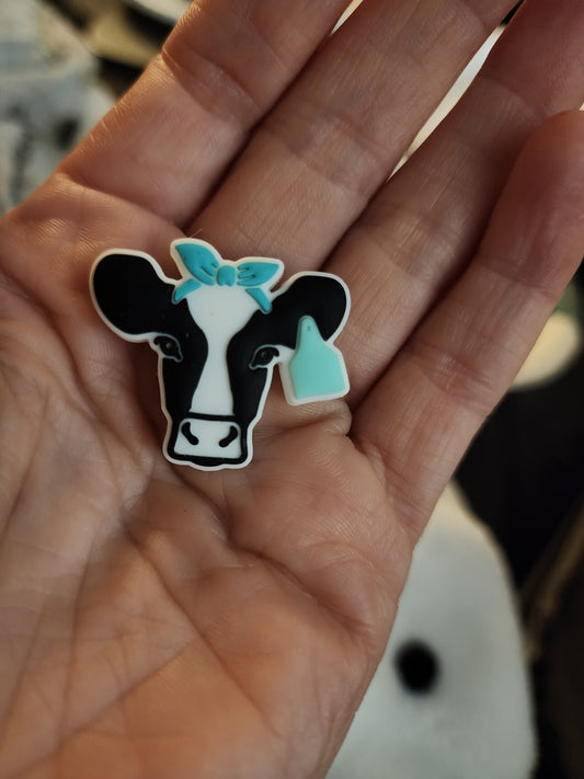 Silicone custom cow bead daisy black with turquoise