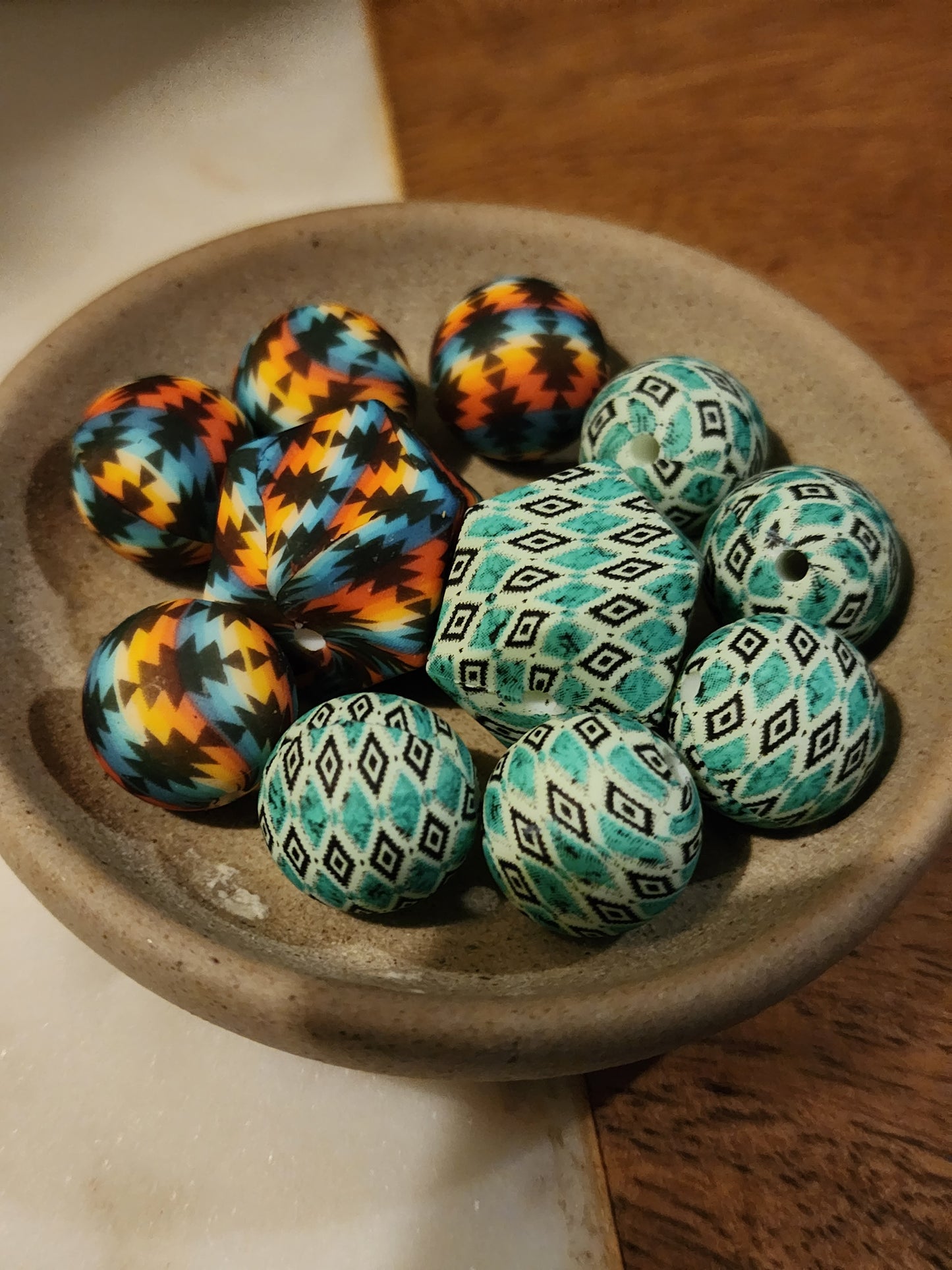 New aztec and turquoise leather silicone print beads 15m