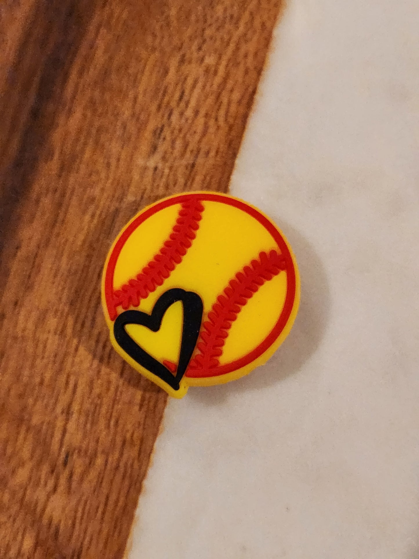 Softball heart silicone focal bead