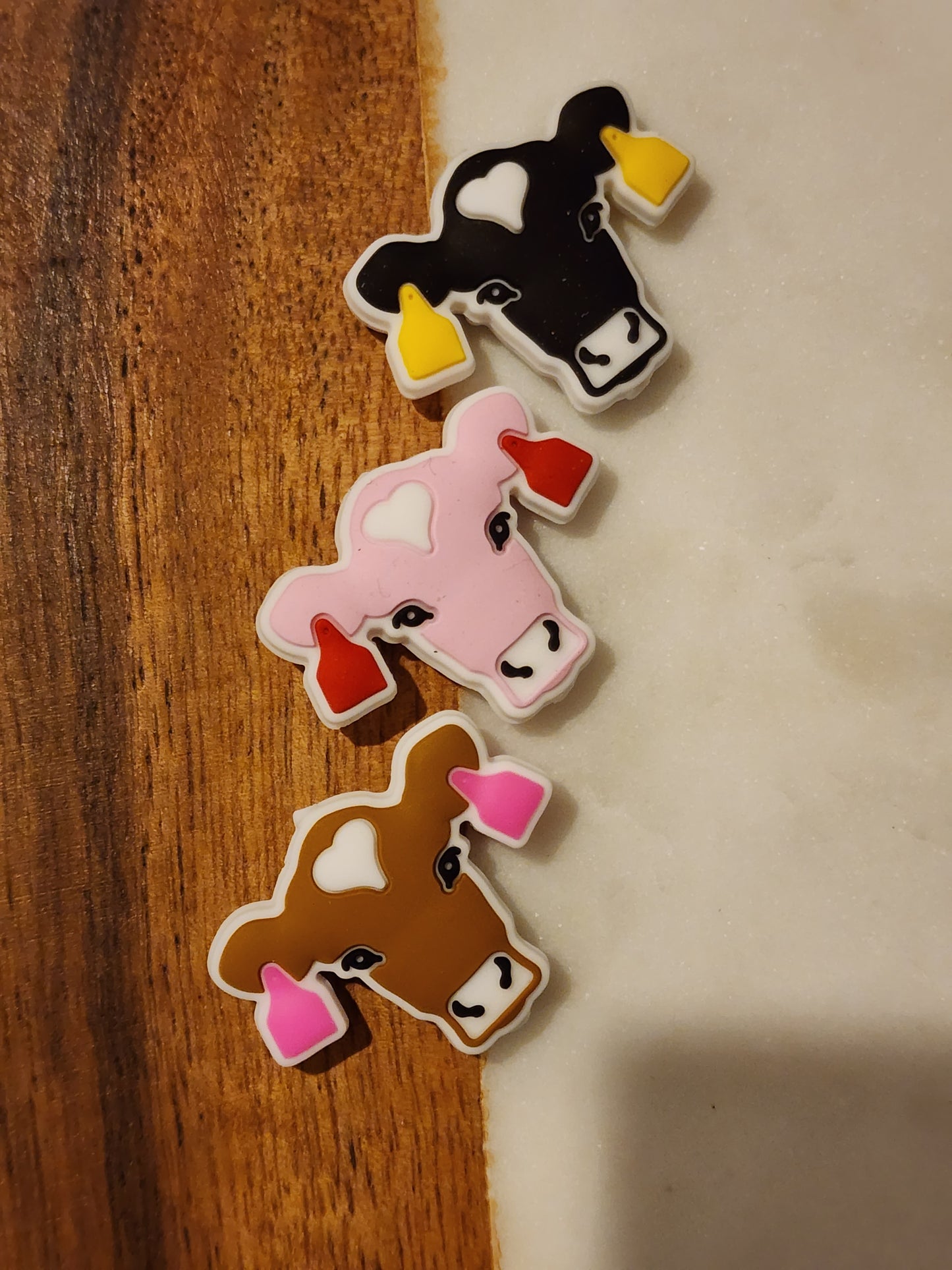 Valentines day cow with ear tags silicone focal beads