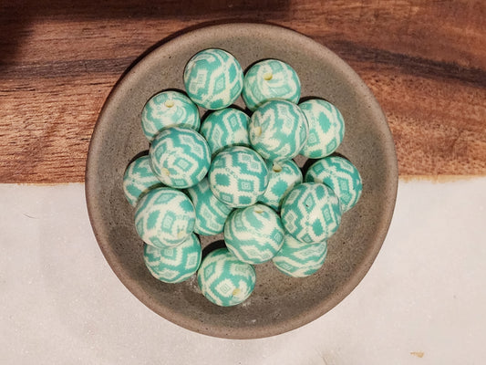 Turquoise and navajo aztec pattern silicone print bead