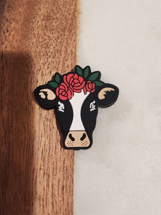 Sarah the heifer silicone focal cow bead with flowers