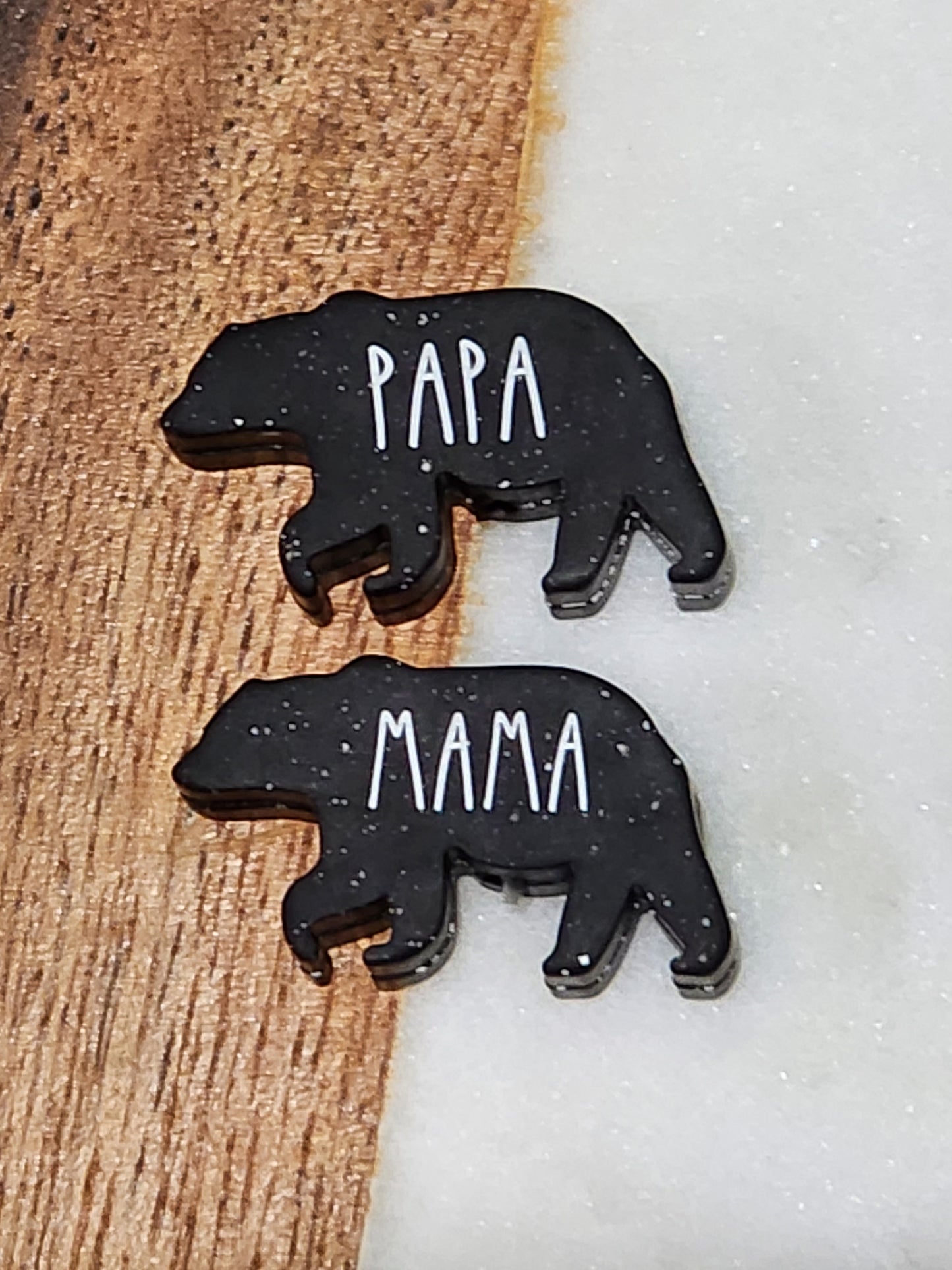 Mama and papa silicone bear beads custom glitter focals