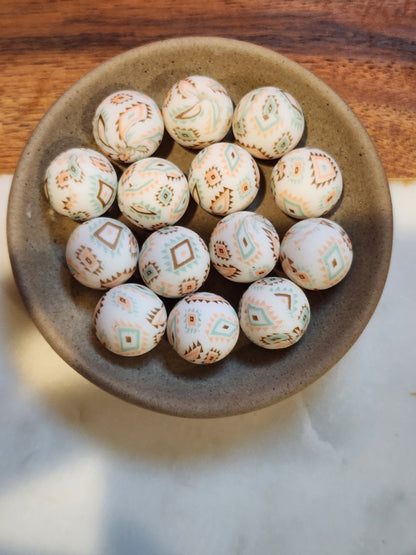 Pastel Boho Aztec Silicone Printed Beads - 15mm | Round or Hexagon