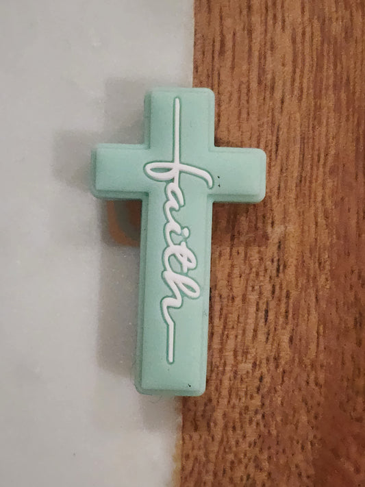 Faith cross custom focal bead mint-A11