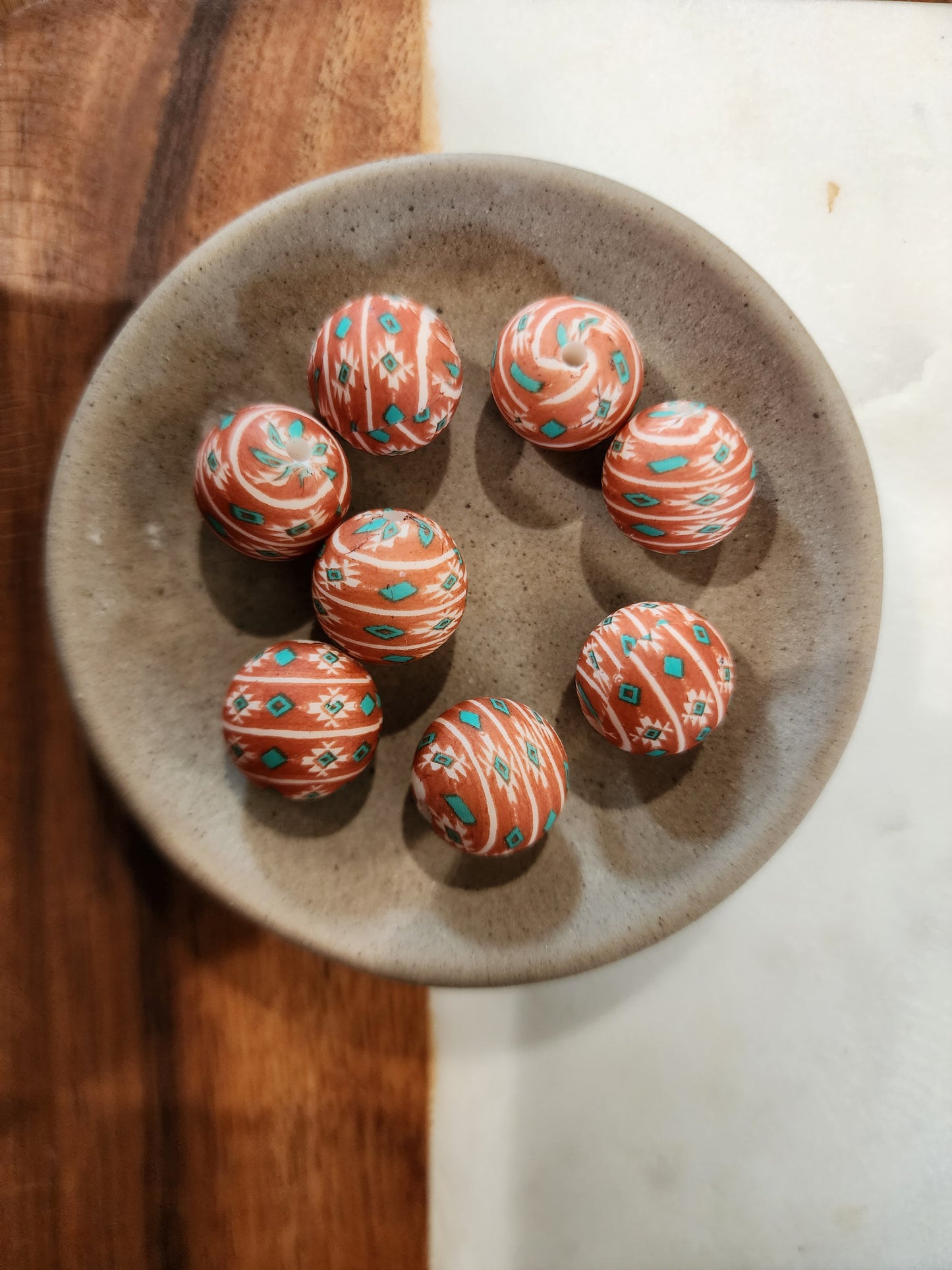 Serape Coral Neon Brown Aztec Silicone Printed Beads - 15mm