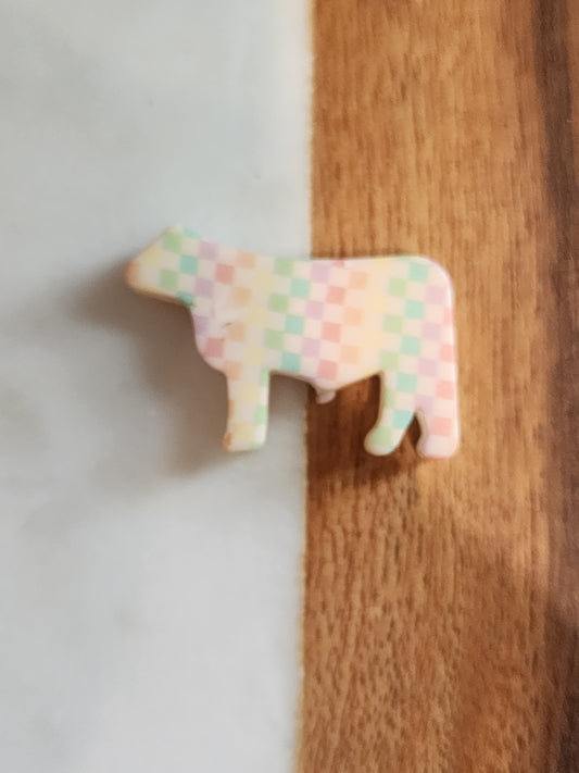 Custom silicone focal bead spring pastel checkered cow-UPF4