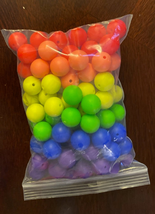 Rainbow silicone 15mm beads